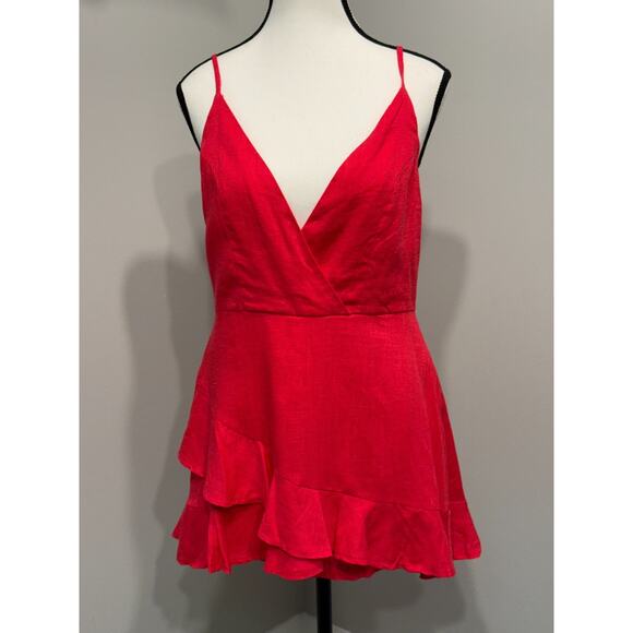 New Latiste by Amy Large Hot Pink V-Neck Romper Linen Blend Adjustable Straps - Picture 2 of 9